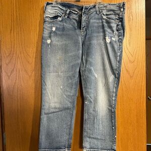 Distressed silver Blue Jean capris